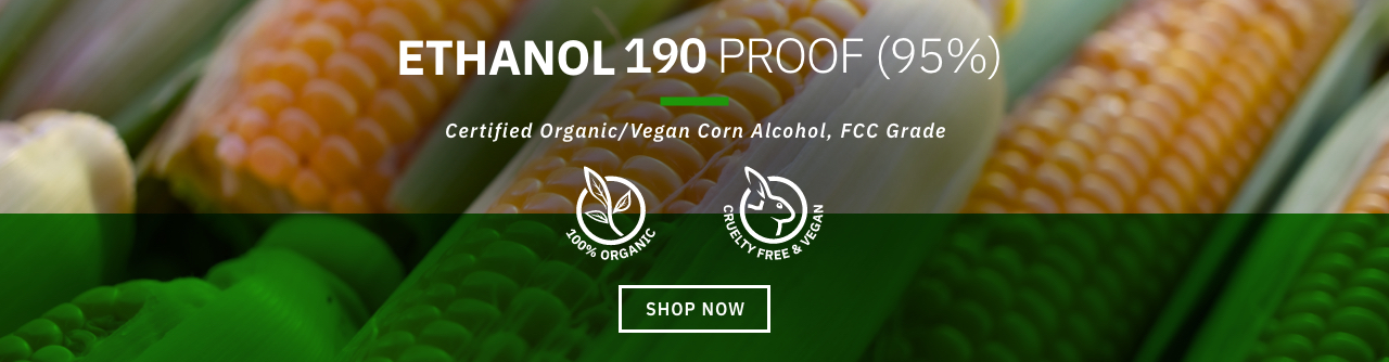 Prueba de etanol 190 (95%), alcohol de maíz orgánico / vegano certificado, grado alimenticio de la FCC