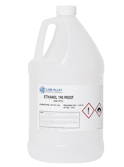 In 2023, one of the most popular types of food grade
ethanol ordered online at LabAlley.com 
was the 1 gallon bottle of Lab Alley Brand Food Grade
Ethanol 190 Proof (95%) Non-Denatured Alcohol.